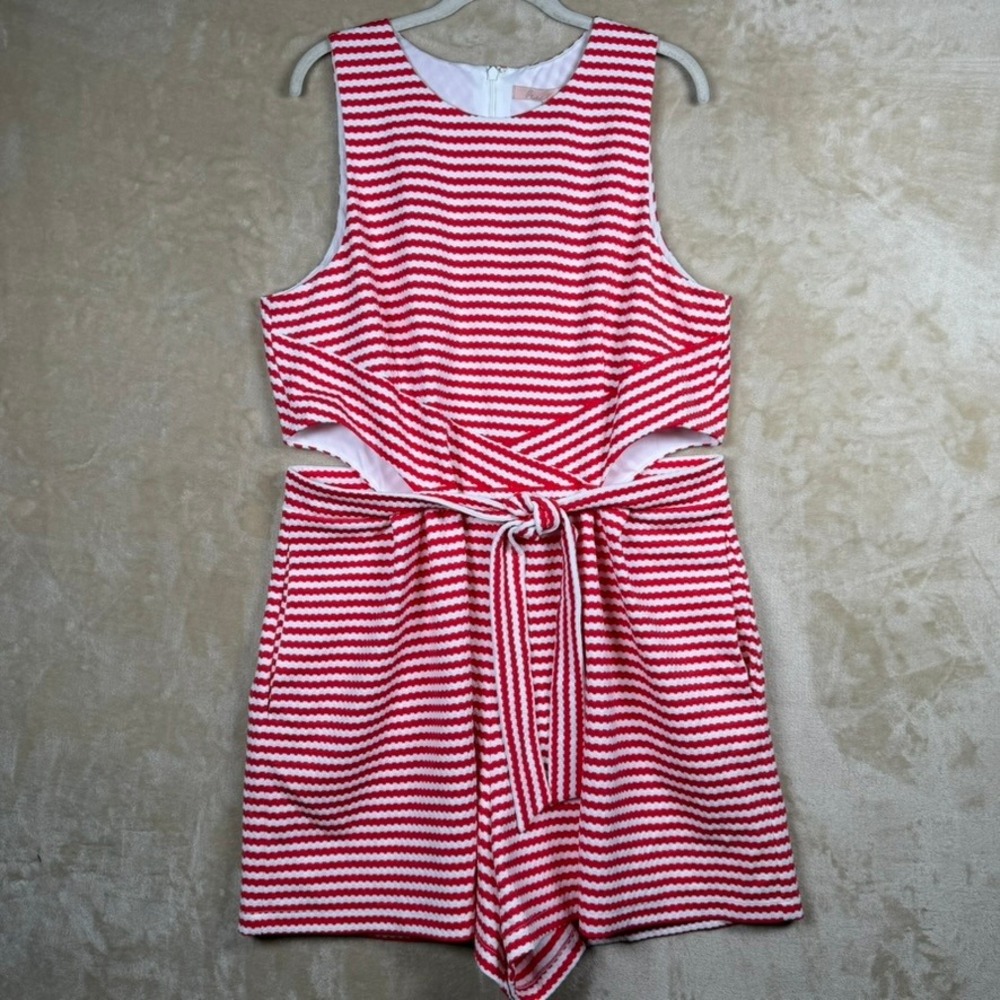 Hutch Boston Proper NWT Womens XL Red White Striped Cutout Tie Front Romper